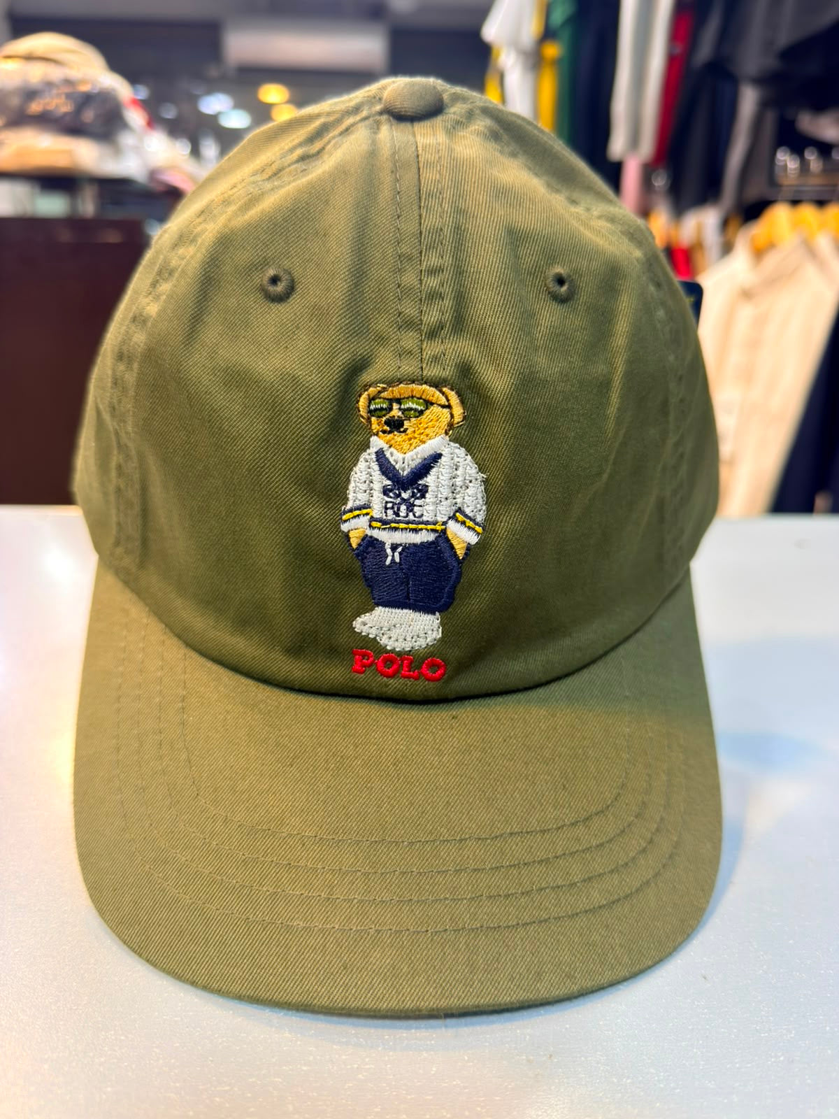 RL Bear Sun Cap - Olive Green (White Logo)