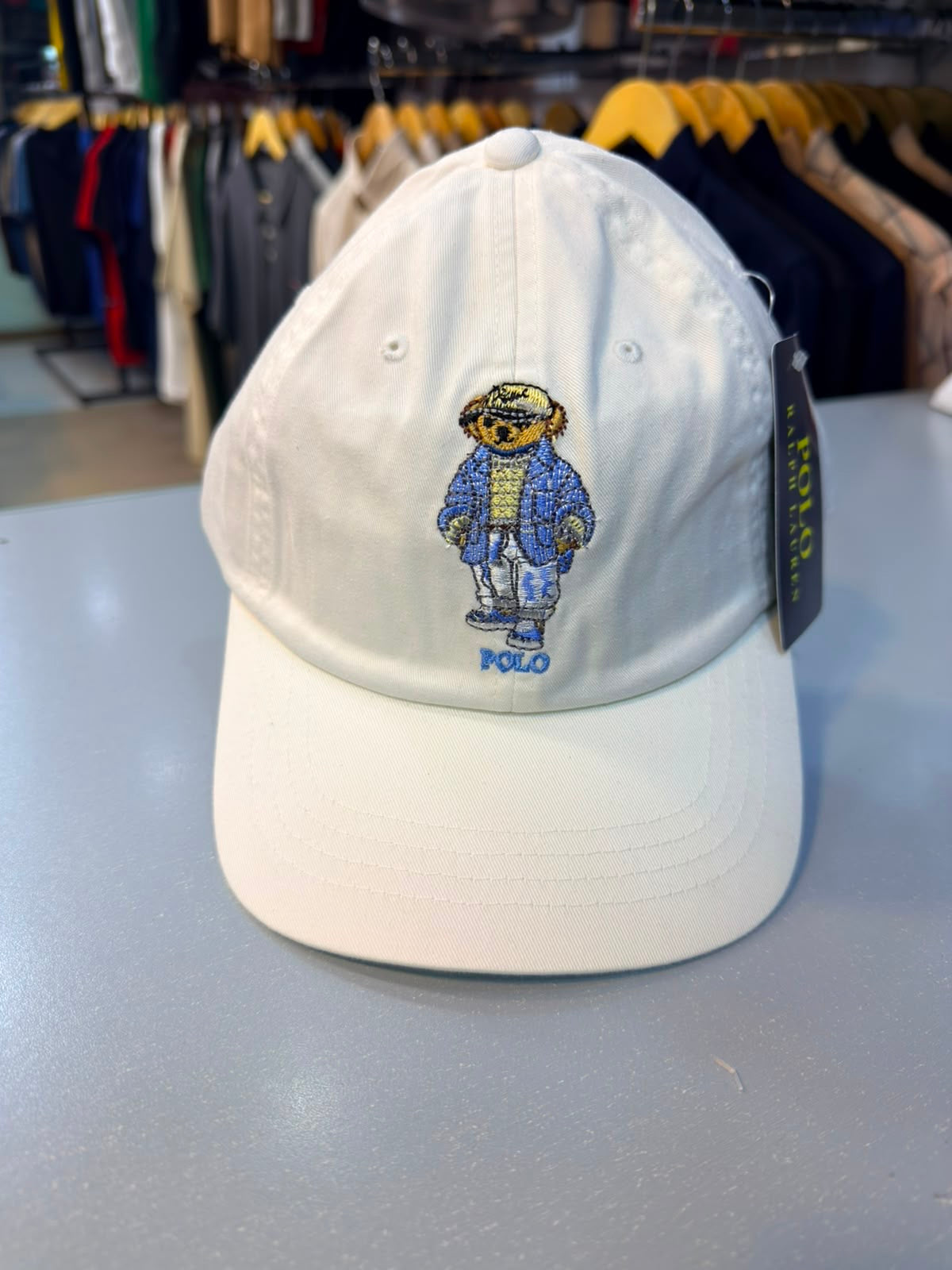 RL Bear Sun Cap - Off White / Cream (Sky Blue Logo)