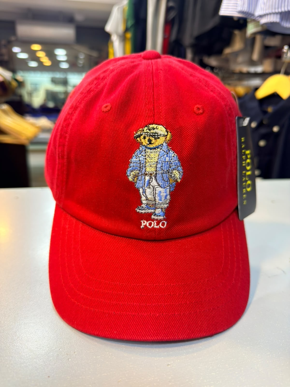 RL Bear Sun Cap - Red (Sky Blue Logo)