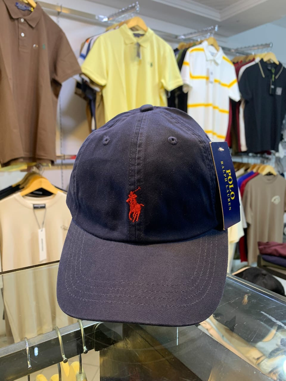 RL Sun Cap (Small Pony) - Navy Blue (Red Logo)