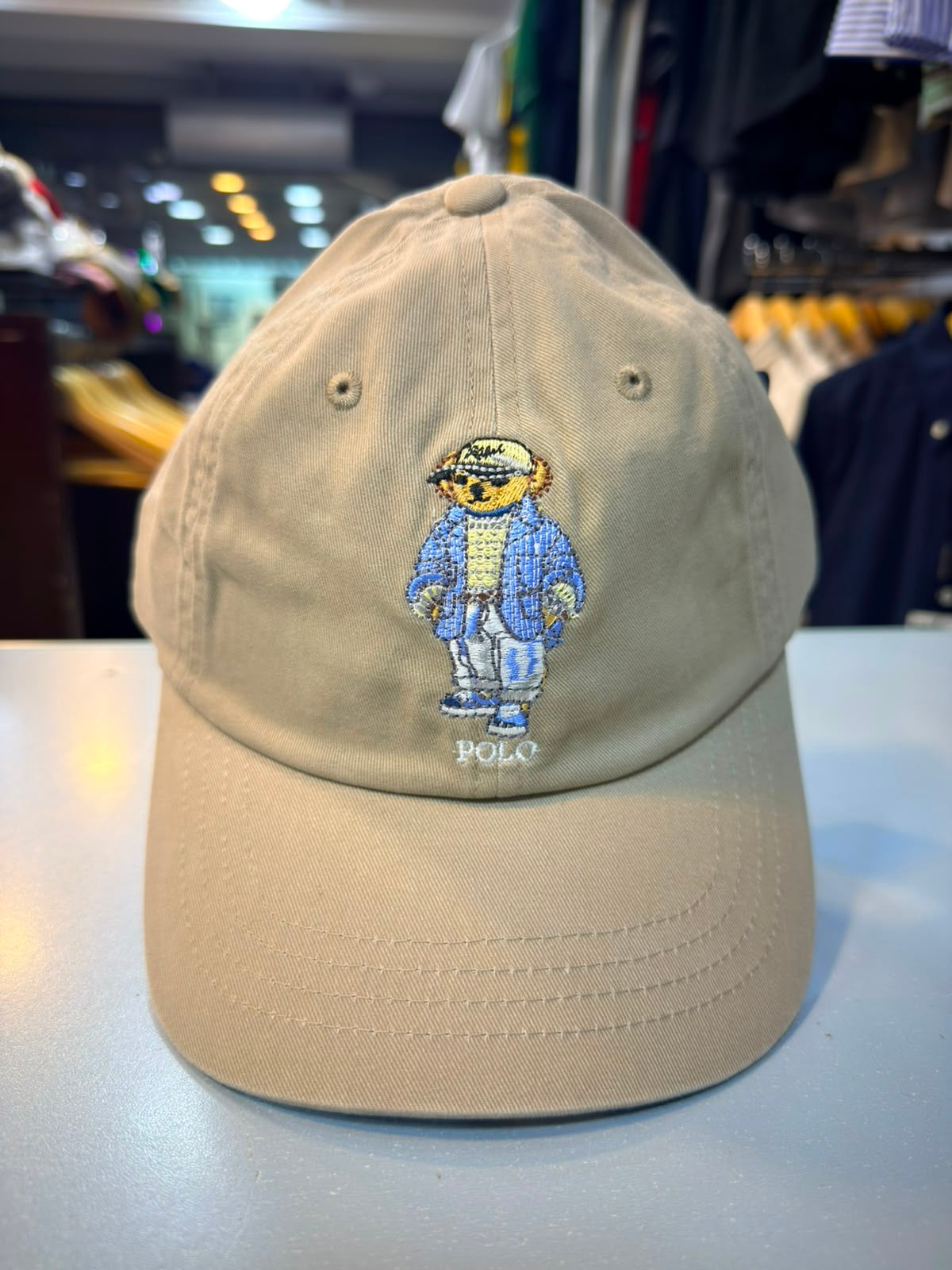 RL Bear Sun Cap - Khaki / Tan (Sky Blue Logo)