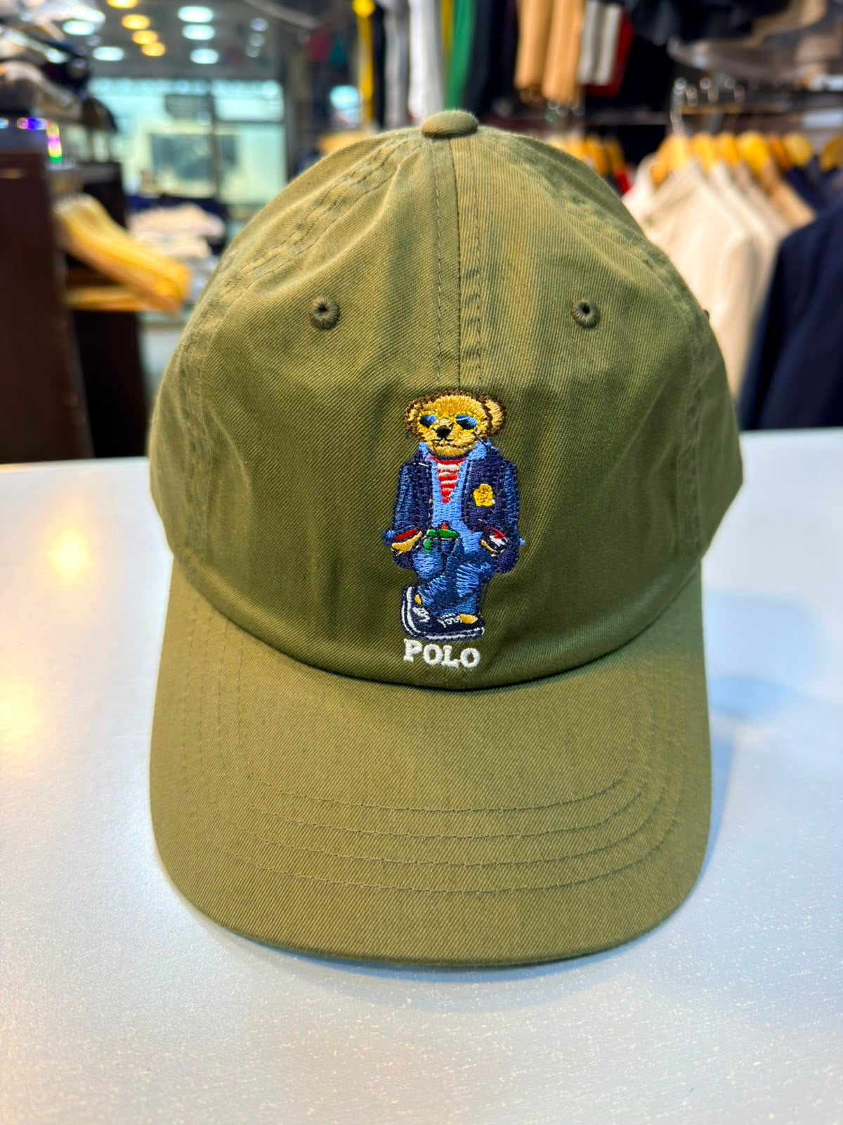 RL Bear Sun Cap - Olive Green (Blue Logo)