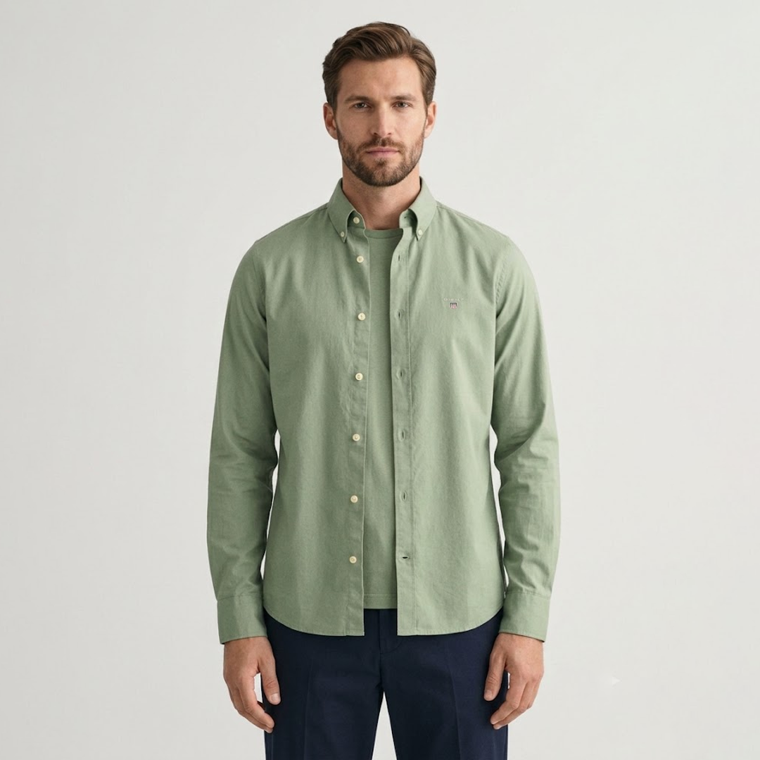 Gnt Button-Down Collar Shirt (Chest Logo) - Olive Green