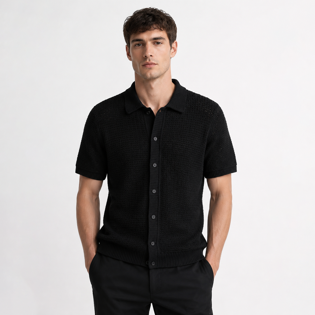 Gp Cardigan Polo Shirt - Black