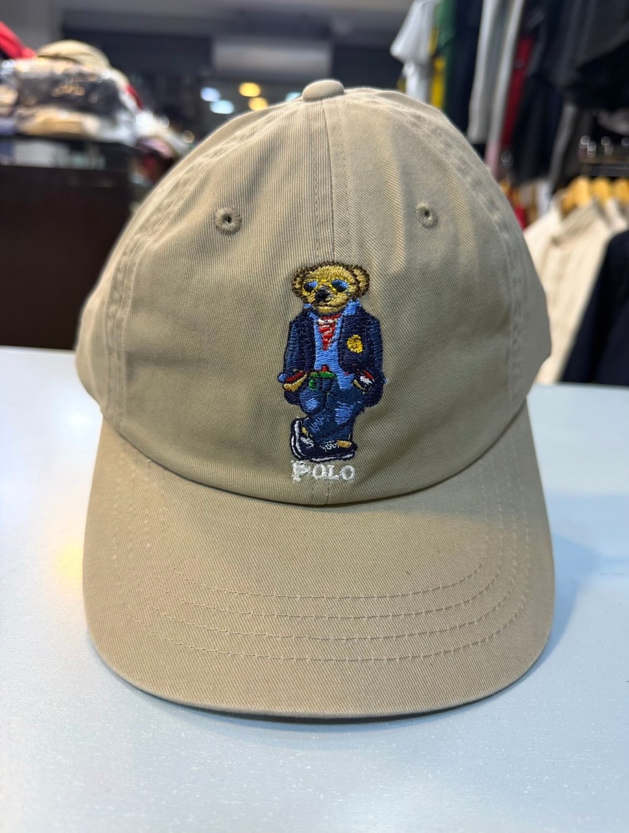 RL Bear Sun Cap - Khaki / Tan (Blue Logo)