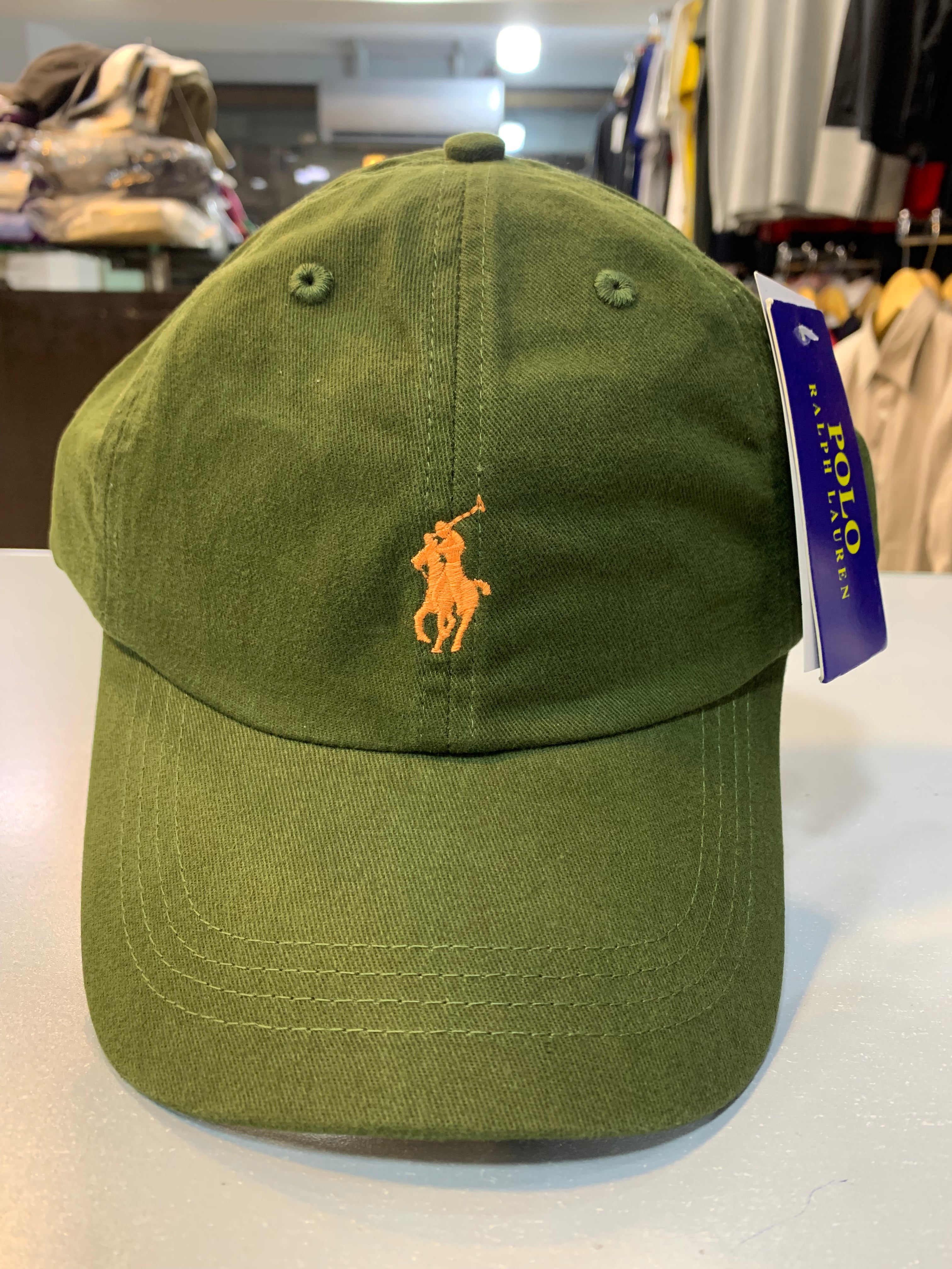 RL Sun Cap (Small Pony) - Olive Green (Orange Logo)