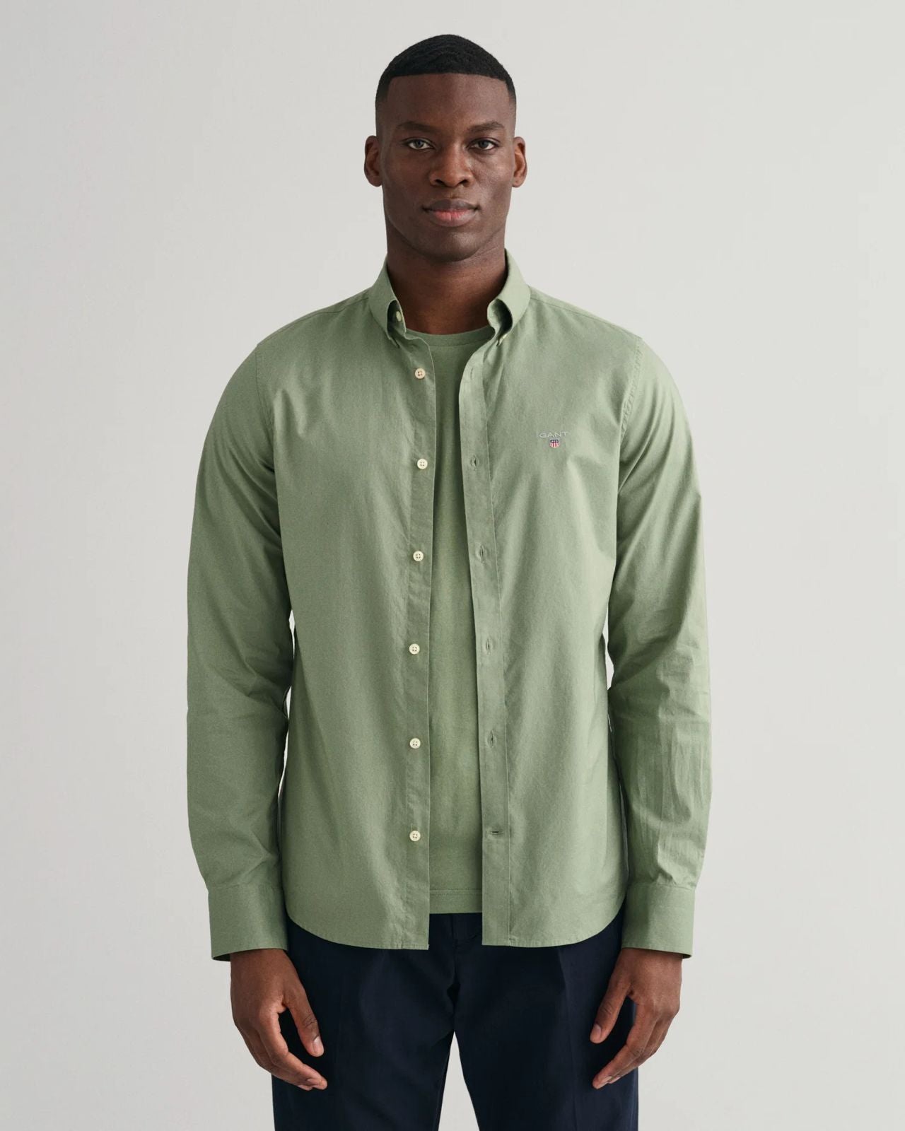 Gnt Button-Down Collar Shirt (Chest Logo) - Olive Green