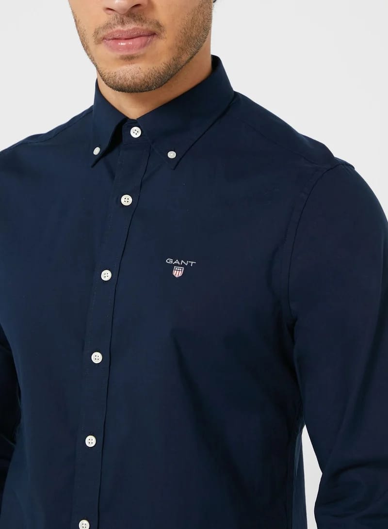 Gnt Button-Down Collar Shirt (Chest Logo) - Navy Blue