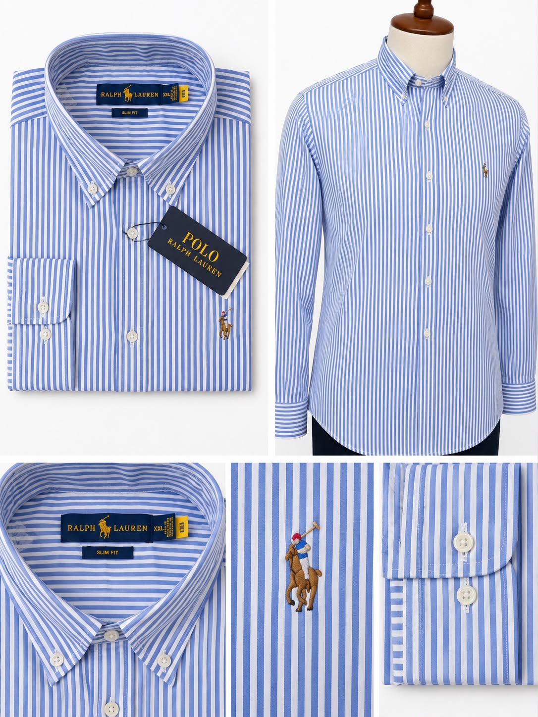 RL Striped Button-down Collar Shirt - Blue