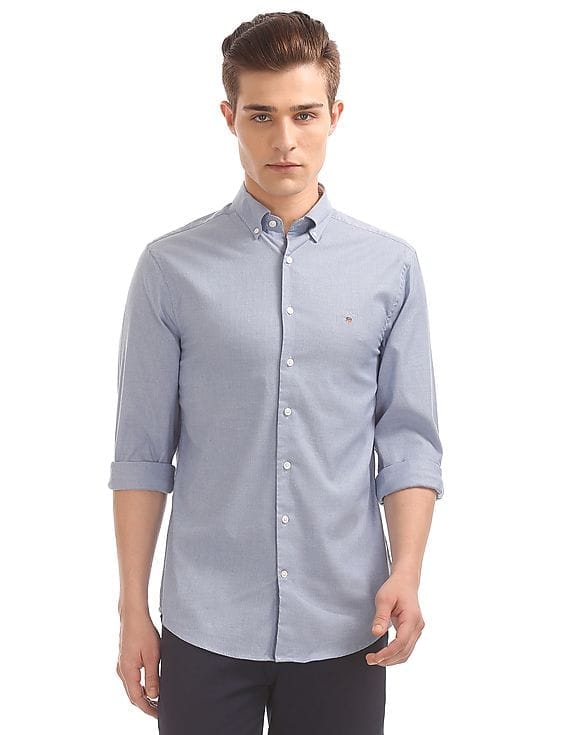 Gnt Button-Down Collar Shirt (Chest Logo) - Greyish Blue