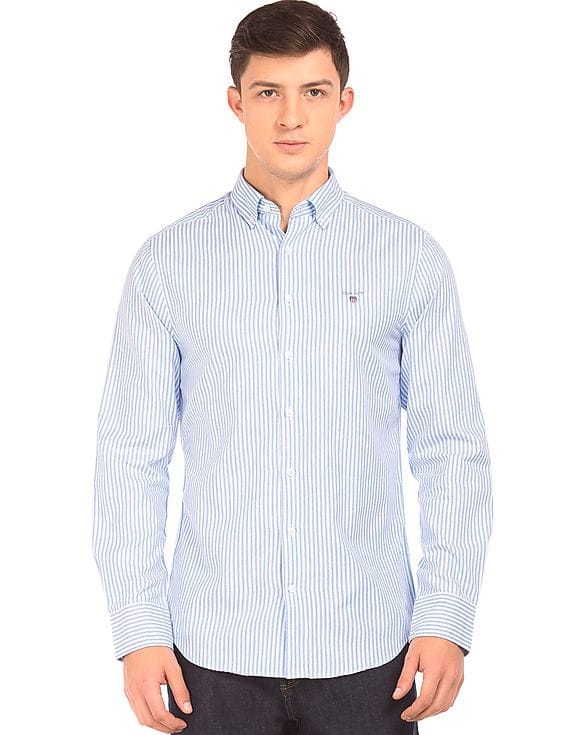 Gnt Striped Button-Down Cotton Shirt - Blue Striped