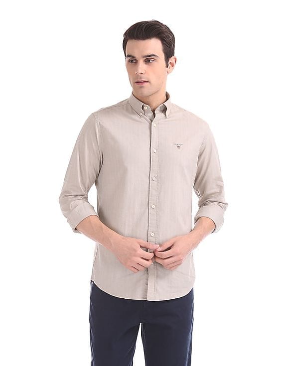 Gnt Button-Down Collar Shirt (Chest Logo) - Beige